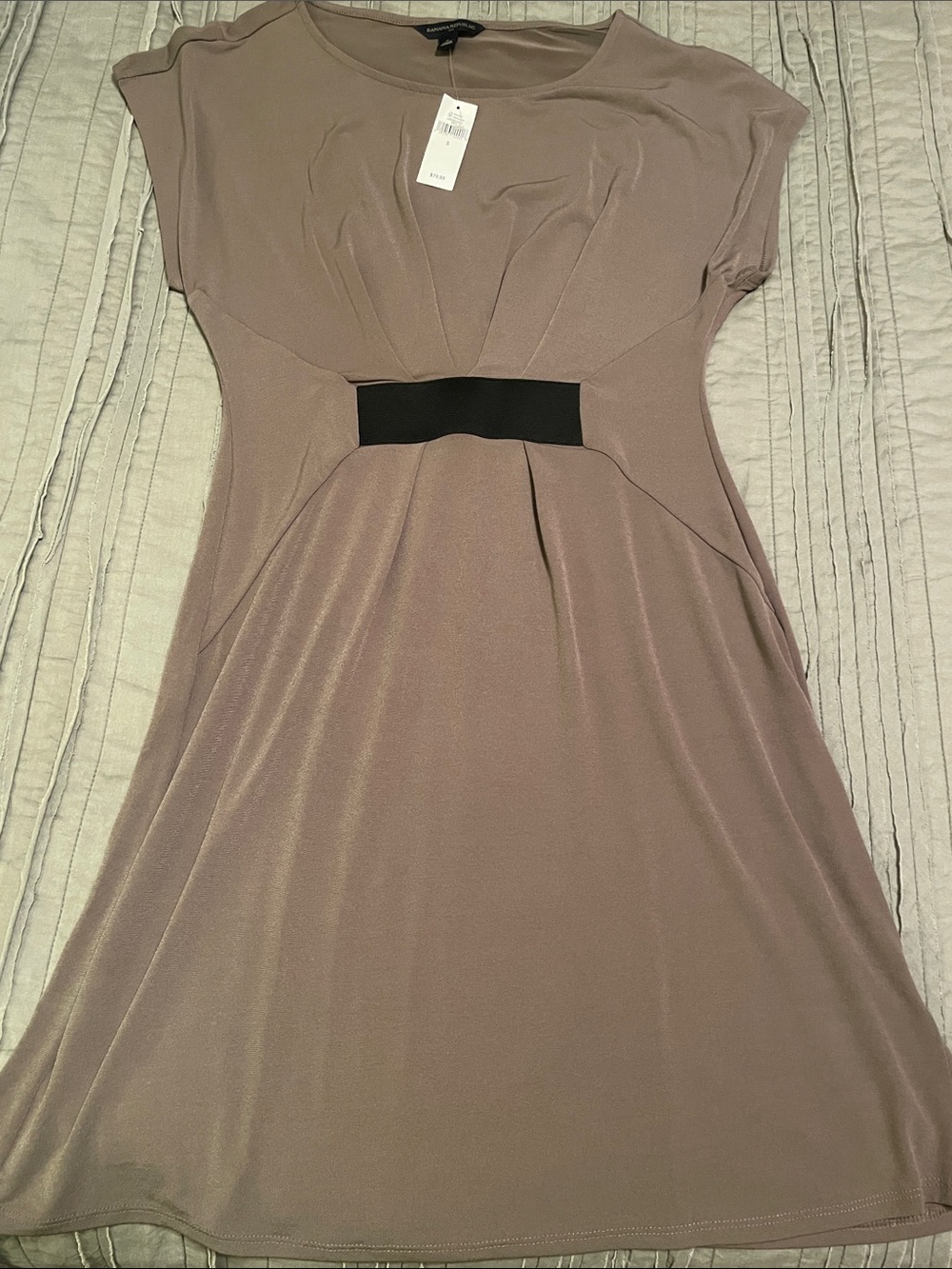 Banana Republic Taupe Midi Dress with Black Waistband